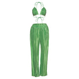 Women Top & Pant 2 Piece Set Summer Sexy Backless Underwaist Slim-Fit Straight Trousers Suit