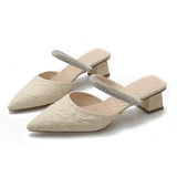 Nude Block Heel Sandals Rhinestone Sandals
