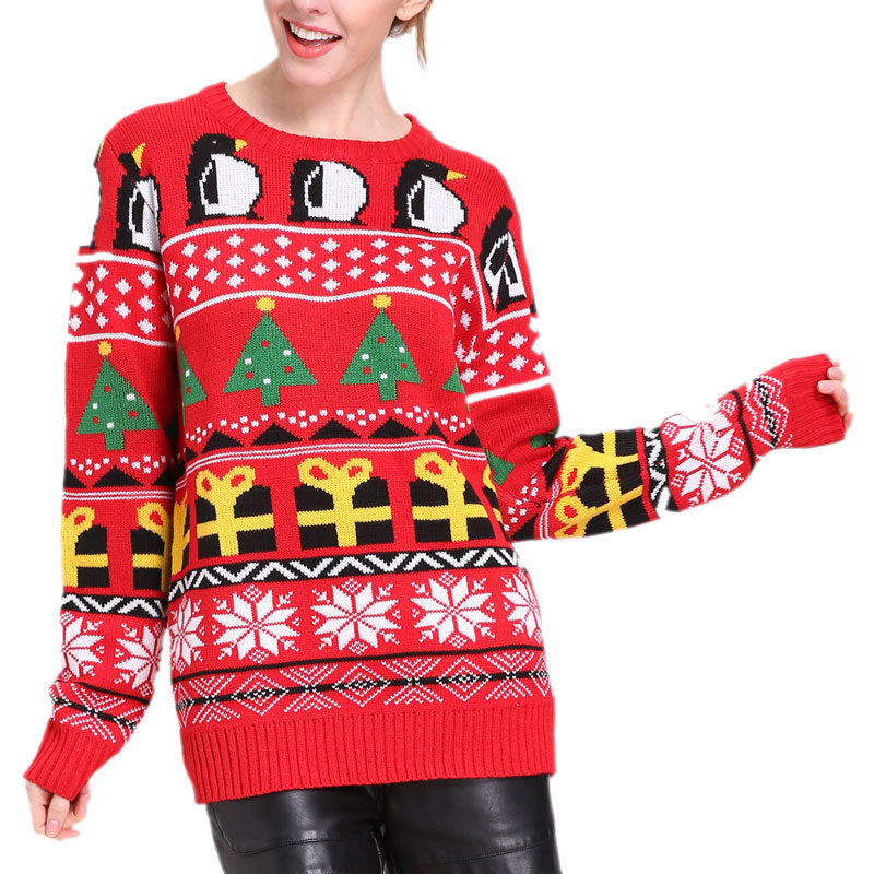 Ugly Christmas Sweater Women's Autumn and Winter Loose Pullover Snowflake Knitted Sweater