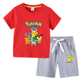 Children Pokemon Pikachu Tshirts & Shorts Cotton Short Sleeve Shorts Two Pieces Neutral