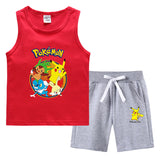 Children Pokemon Pikachu Tshirts & Shorts Summer Vest Middle Pants Sports Casual Thin Sleeveless Two Pieces