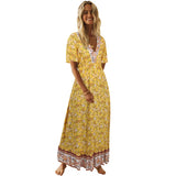 Beth Dutton Bohemian Dress Summer Spring Midi Dresses Short Sleeve V-neck Floral Dress