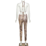 Summer Women's Sexy Low-Cut Sleeveless Printed High Waist Hip Lift Tight Jumpsuit Women