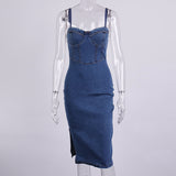 Women Summer Dresses Midi Dress  Spring Sexy Women's Fashion Suspender Denim Dress