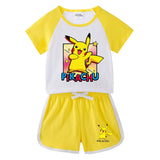 Children Pokemon Pikachu Tshirts & Shorts Short-Sleeved T-shirt Shorts Casual Sports Two-Piece Neutral