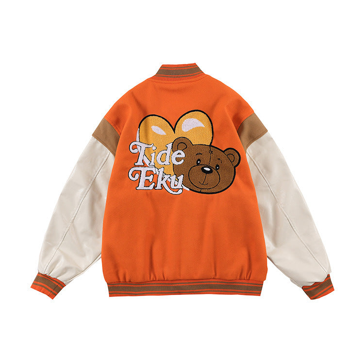 Blackair Jacket Men 'S Loose Casual Towel Embroidery Bear Jacket