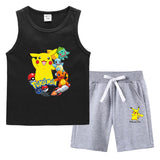Children Pokemon Pikachu Tshirts & Shorts Summer Vest Middle Pants Sports Casual Thin Two Pieces