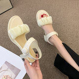 Nude Chunky Heel Pearl Sandals Roman Shoes