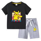 Children Pokemon Pikachu Tshirts & Shorts Cotton Children Short Sleeve Shorts Two Pieces
