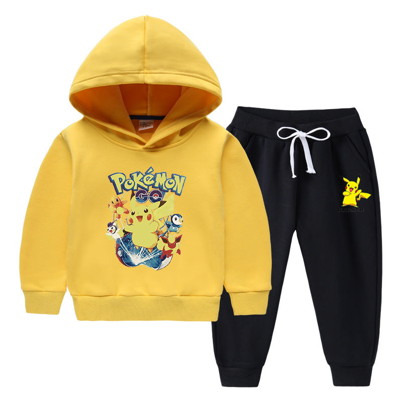 Children Pokemon Pikachu Hoodie & Pant Set Fleece Lined Padded Warm Keeping Winter Clothes