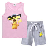 Children Pokemon Pikachu Tshirts & Shorts Vest Middle Pants Sports Casual Thin Two Pieces