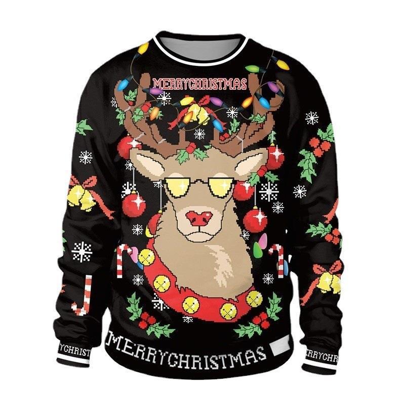 Black Christmas Sweater3d Printed Dogs and Cats Animal Christmas Leisure