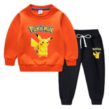 Children Pokemon Pikachu Hoodie & Pant Set Fleece Lined Padded Warm Keeping Winter Clothes Sweatershirt Suit