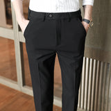 Men Trousers Slim-Fitting Ankle Length Trousers Stretch Elastic Waist Men's Trousers