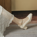 Nude Chunky Heel French Vintage Mary Jane Chunky Heel Shoes