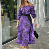 Women Bohemian Dress Women's Long Sleeve Midi Printed Dress