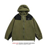 Men Sun Protection Clothing Tooling Stitching Hooded Couple Baggy Coat