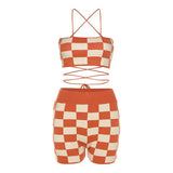 Women Top & Pant 2 Piece Set Summer Strap Backless Halter Vest High Waist Sheath Shorts Casual Suit