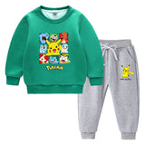 Children Pokemon Pikachu Hoodie & Pant Set Fleece Lined Padded Warm Keeping Winter Clothes Sweatershirt Suit