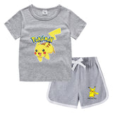 Children Pokemon Pikachu Tshirts & Shorts Leisure Sports Suction Suit Neutral