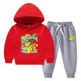 Children Pokemon Pikachu Hoodie & Pant Set Fleece Lined Padded Warm Keeping Winter Clothes Sweatershirt