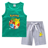 Children Pokemon Pikachu Tshirts & Shorts Summer Vest Middle Pants Sports Casual Thin Sleeveless Two Pieces