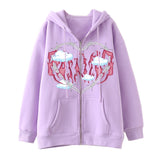 Skeleton Hoodie Winter Fleece Women's Long Sleeve Hoodie Heart-Shaped Clothes Printed Zipper
