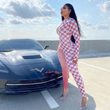 Fall Women's Clothing Fashion Color Contrast Printing Stitching High Waist Tight Sports Fitness Jumpsuit Women