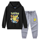 Children Pokemon Pikachu Hoodie & Pant Set Hooded Sweater Trousers Two-Piece Set Baby Cotton