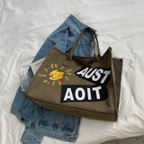 The Teacher Tote Smiley Face Canvas Big Bag Fashion Handbags Shoulder Bag Large Capacity Casual Tote Bag