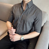 Men Shirts Casual Plaid Shirt Slim Fit V-neck Shirt