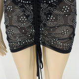 Bella Hadid Dress Sexy Rhinestone Dress Drawstring Ruffle Short Skirt