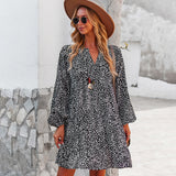 Beth Dutton Outfits Loose Dress Leopard Print Long Sleeve Casual Vacation Dress