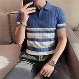 Men Shirts Striped Knitted Polo Shirt