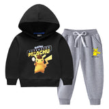 Children Pokemon Pikachu Hoodie & Pant Set Fleece Lined Padded Warm Keeping Winter Clothes Sweatershirt