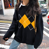 Preppy Aesthetic Outfits Rhombus Sweater Sweater