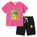 Children Pokemon Pikachu Tshirts & Shorts Cotton Short Sleeve Shorts Two Pieces Neutral