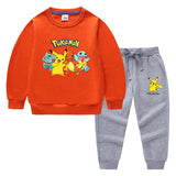 Children Pokemon Pikachu Hoodie & Pant Set Pure Color Cotton Quality Sweatshirt Set Trousers