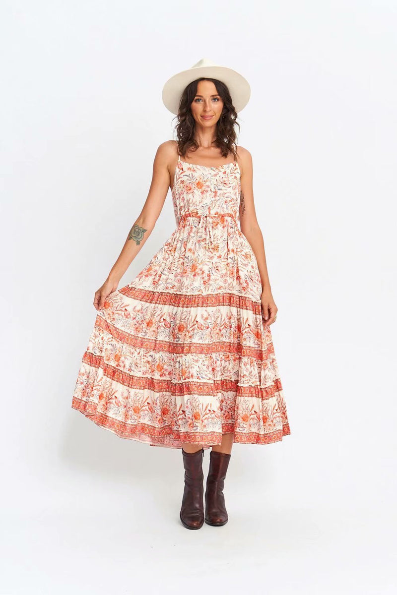 Beth Dutton Bohemian Dress Summer Spring Midi Dresses Printed Women's Sundress