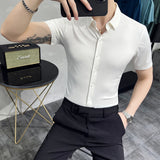 Men Shirts Short Sleeve Shirt Slim Fit Business Pure Color Lapel Bottoming Shirt