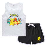 Children Pokemon Pikachu Tshirts & Shorts Casual Sports Vest Sleeveless Undershirt Suit Neutral