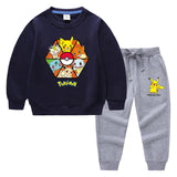Children Pokemon Pikachu Hoodie & Pant Set Sweater Suit Solid Color Cotton Warm Trend