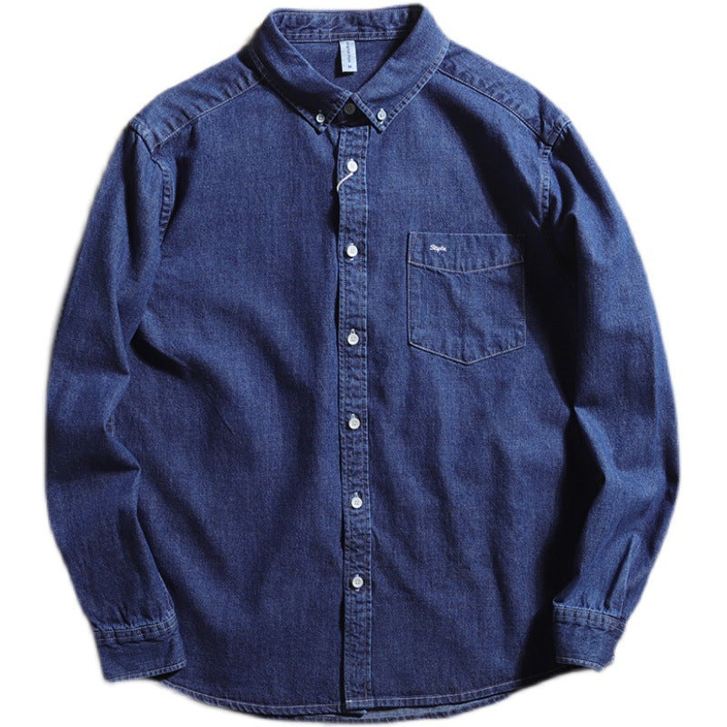 Denim Shirts Pure Cotton Water Light Blue Denim Shirt Men's Long Sleeve Loose Casual