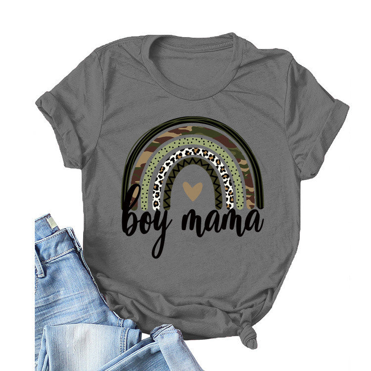 Boy Mama T Shirt Camouflage Leopard Print Rainbow Mother's Day T-shirt