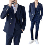Double Brewed Seersucker Suit Men's Slim Fit Casual Formal Wear Three-Piece Suit