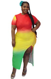 Women Plus Size Midi Dresses Summer Bodycon Gradient Drawstring Dress