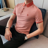 Men Short Sleeve T-Shirt Striped Texture Polo Shirt
