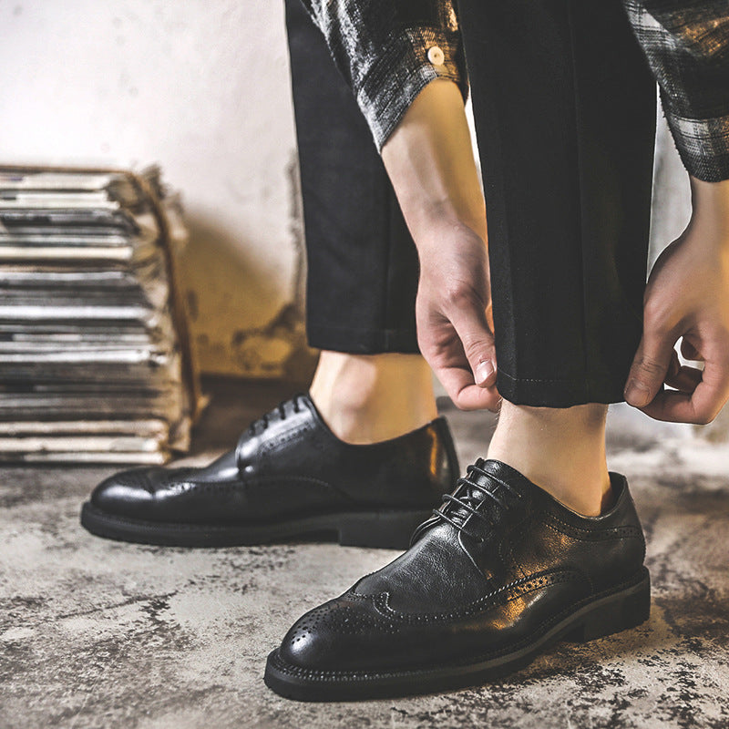 Indo Western Shoes British Fashion Retro Pointed Casual Leather Shoes Brogue Men's Shoes