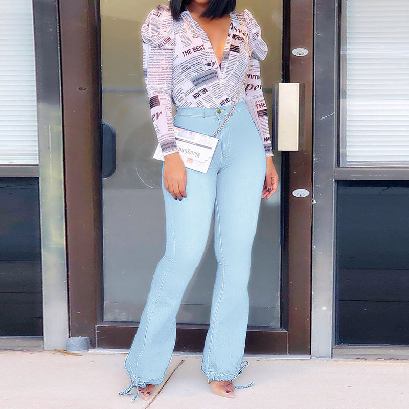 Women Plus Size Jeans Casual Strap Denim Ankle Banded Pants