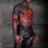 Transparent Shirt for Men Sexy Tie-Dye See-through Tight Turtleneck Top
